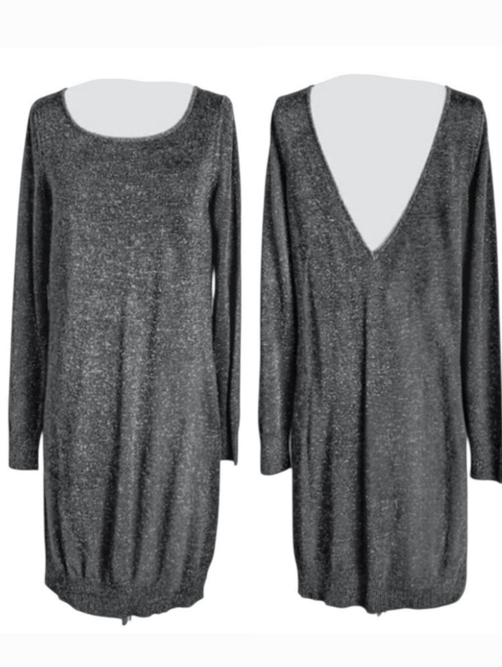 Dolce & Gabbana Metallic Silver Gray Long Sleeve Sweater Dress- US 6, IT 42